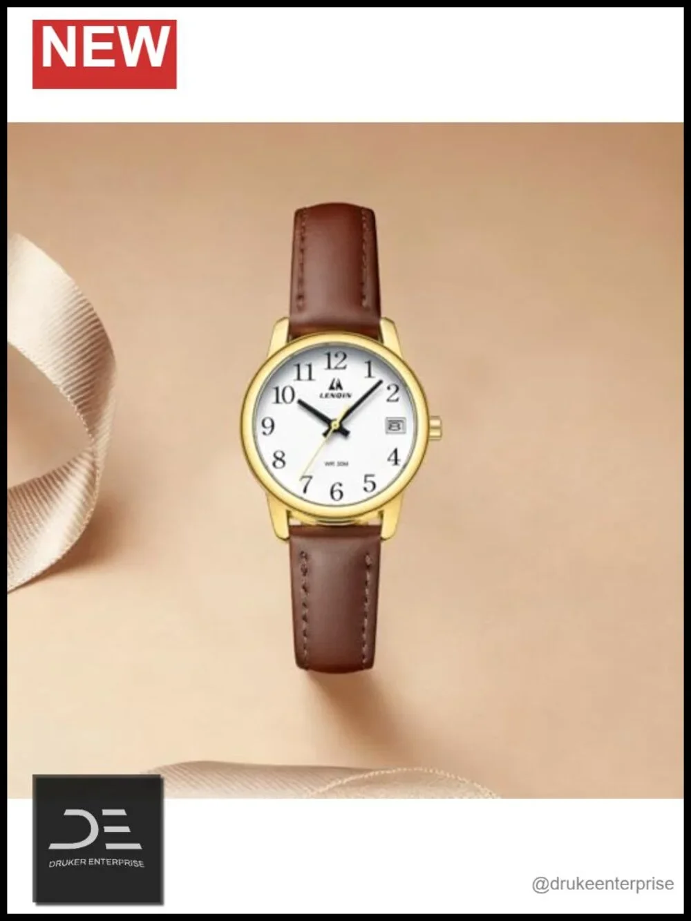 Women's Analog Quartz Wrist Watch with Leather Band, 30mm Case, 3ATM Water